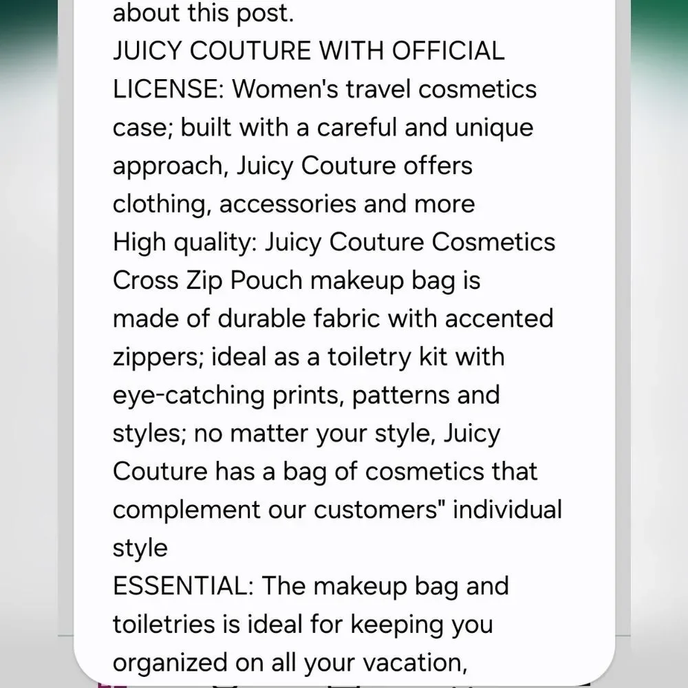Juicy Couture‎ Y2K Zip-Around Rhinestone Logo Velour Cosmetic Organizer